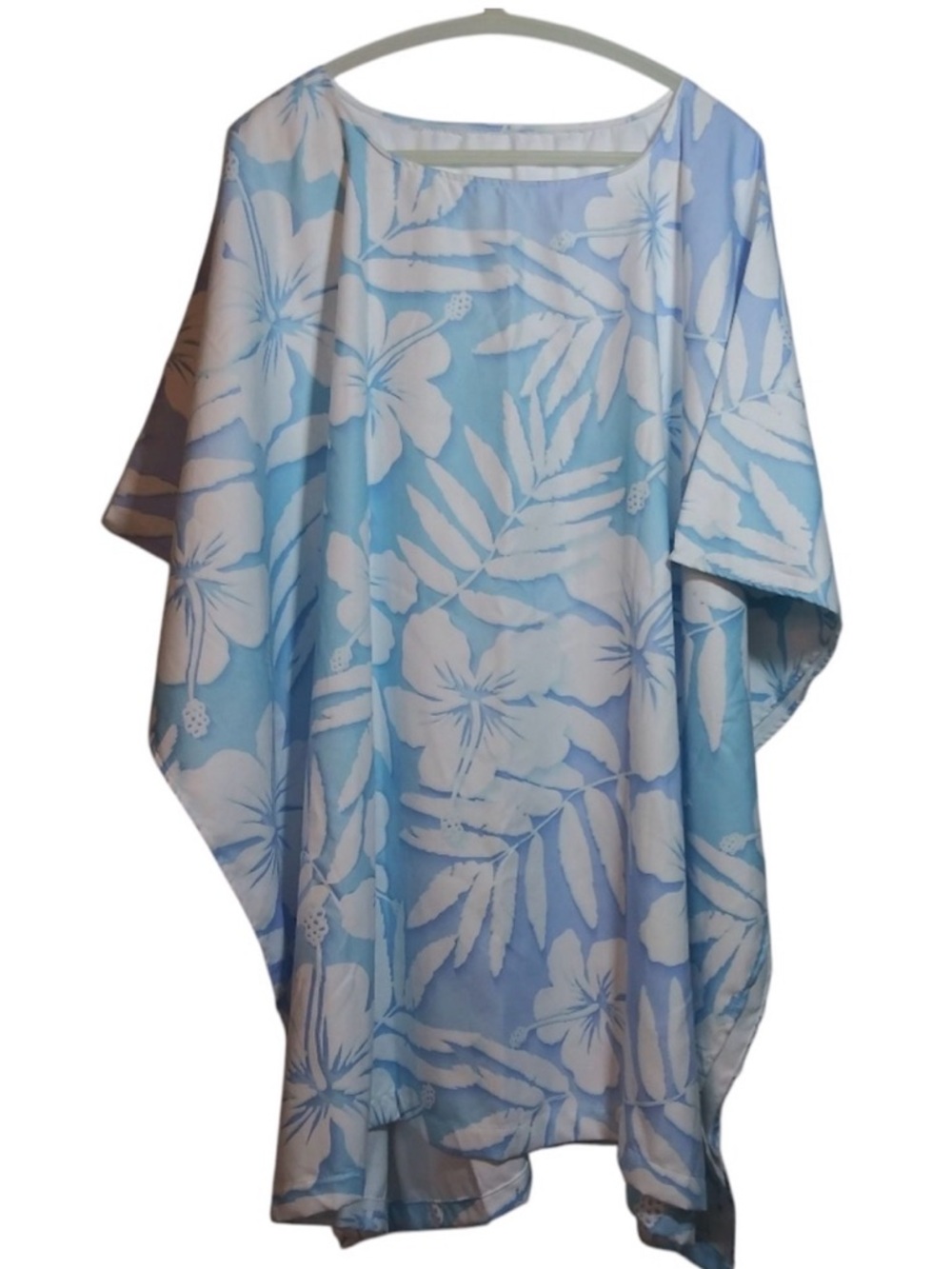 Serenity Beach Blue and White Tropical Floral Kaftan Cover Up Vacation Resort